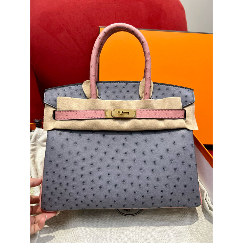 Pre-ordered Birkin 25 / 30  in Ostrich Leather- Grey/Pink