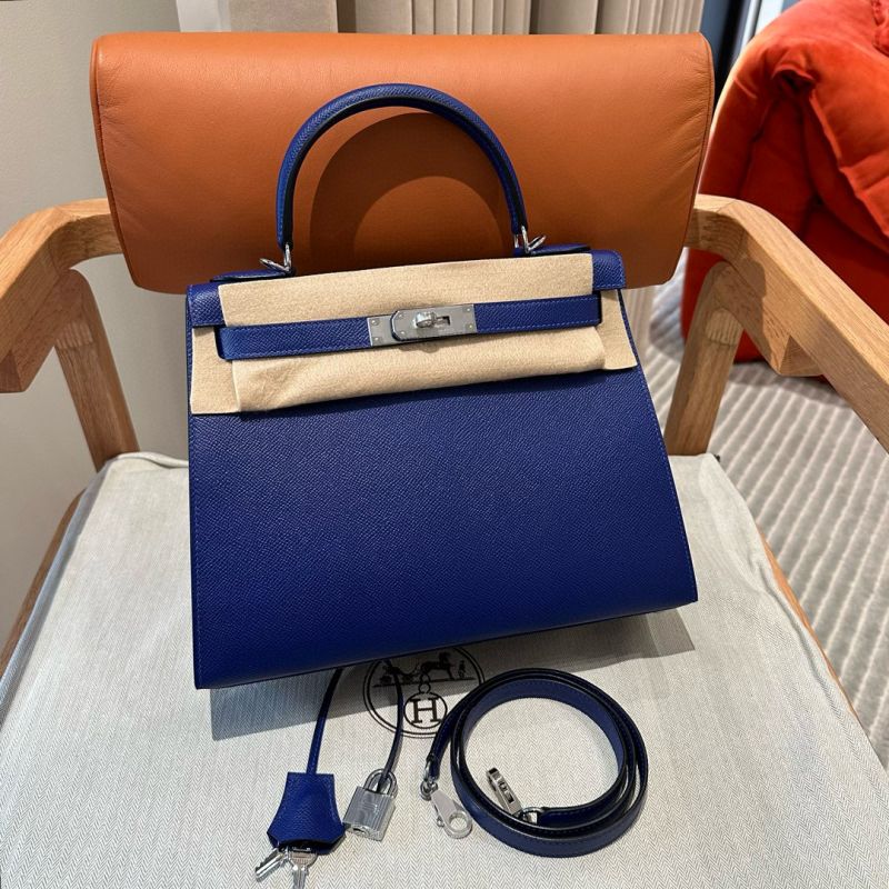 Hermes Kelly 25 / 28  in Epsom Leather-Blue electric