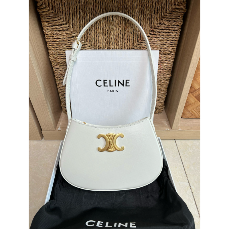 Celine Medium Tilly Bag in Shiny Calfskin-White