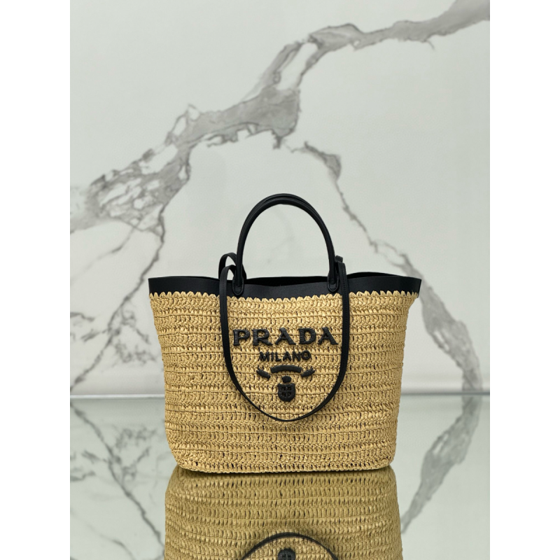 Mittelgroße Prada Tote Bag aus Häkelarbeit und Leder