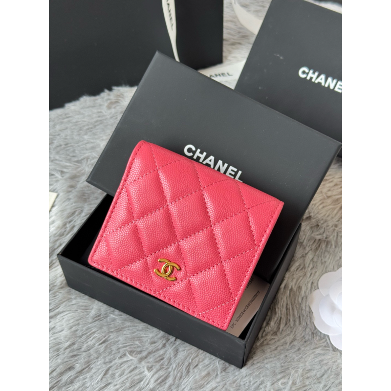 Fuchsia körniges Leder Chanel Kleine gefaltete Brieftasche Gold Hardware