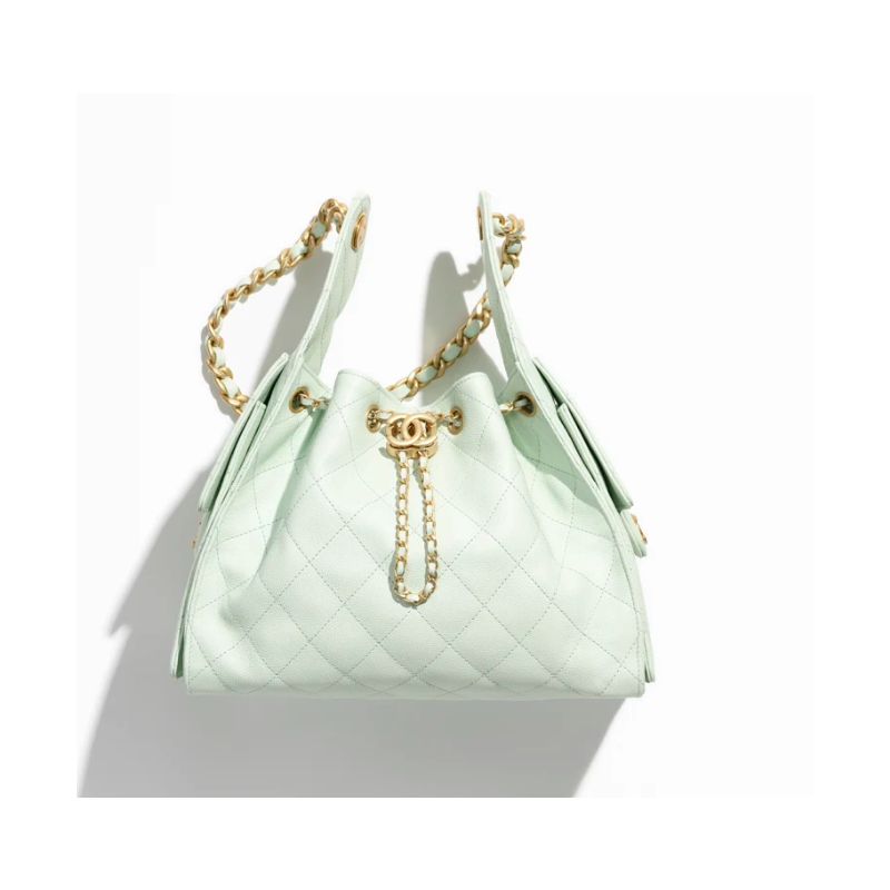 Chanel 25 Small handbag -Light Green Grained leather 