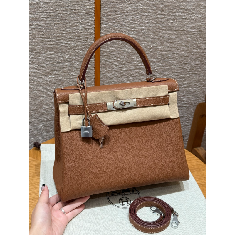Hermes Kelly 25 / 28  in togo leather-Brown